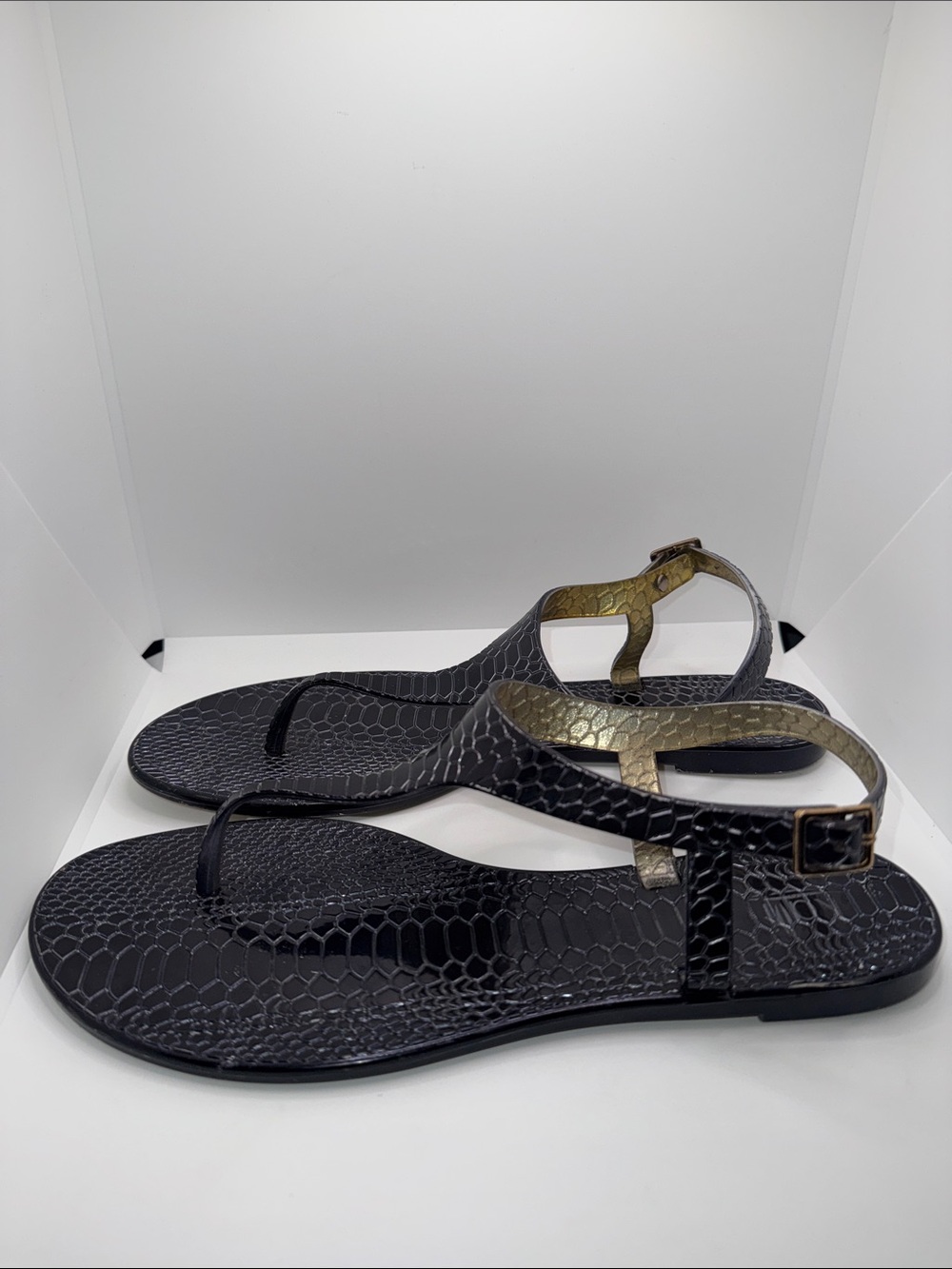 Kalli T-Strap Jelly Sandals Black Snake Print Women’s 11